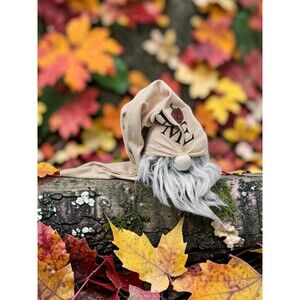 Fall Gnome Plush Decor HOME Hat Pumpkin Beige Autumn Shelf Sitter